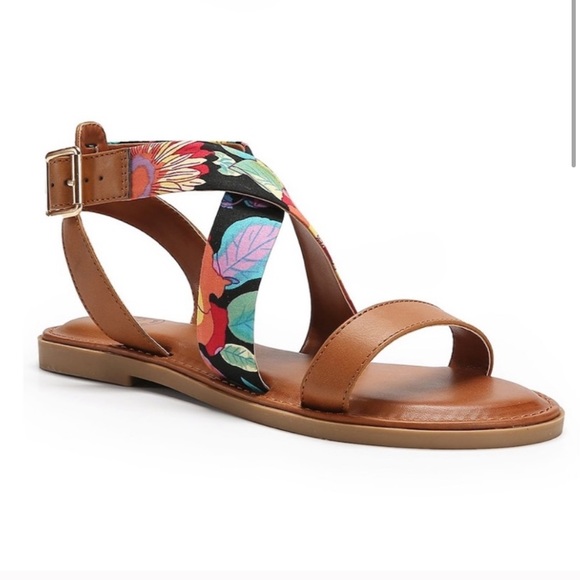 Mojo Moxy Shoes - Dolce Mojo Moxy Floral Strap Sandals Cognac 9